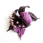 Украшения handmade. Livemaster - original item Brooch flower made of leather very peri blue purple purple. Handmade.