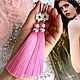 Серьги-кисти Pink flower розовые жемчуг Майорка шелк фианиты, Серьги-кисти, Кингисепп,  Фото №1
