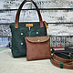 Women's green leather bag with brown pocket, Classic Bag, Mezhdurechensk,  Фото №1