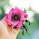 Fuchsia Leather Poppy flower brooch color in stock, Brooches, Kursk,  Фото №1