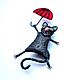 cat brooch with umbrella `Fly!`
