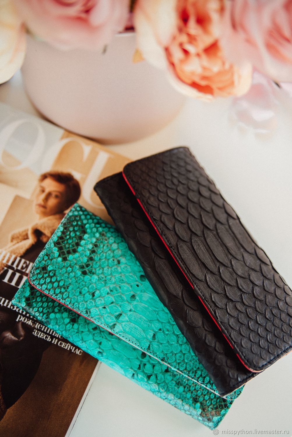 Black wallet leather Python, Wallets, Izhevsk,  Фото №1