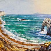 Морской пейзаж маслом "Пляжные истории. Зонт"