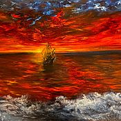 Картины и панно handmade. Livemaster - original item Paintings oil: Seascape red sunset. The Flying Dutchman Ship. Handmade.