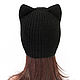 Order Hat with ears Cat black, elastic band knitted. Space Cat Knitting. Livemaster. . Caps Фото №3
