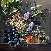 Картины и панно handmade. Livemaster - original item Painting Fruit still life, Dutch still life Grapes Plums Peaches. Handmade.