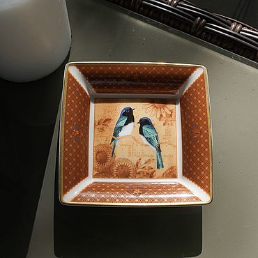 Винтаж ручной работы. Ярмарка Мастеров - ручная работа Royal Worcester блюдце с синими мухоловками "Kyoto", Англия. Handmade.