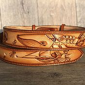 Аксессуары handmade. Livemaster - original item Leather belt with embossed 