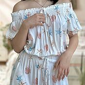 Одежда handmade. Livemaster - original item Summer jumpsuit made of cotton trousers or with shorts on the drawstring free. Handmade.