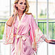 Silk kimono robe 100% silk with Sakura lace Pink, Robes, St. Petersburg,  Фото №1