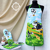 Для дома и интерьера handmade. Livemaster - original item aprons: Apron and potholders Bulls and cows. Handmade.