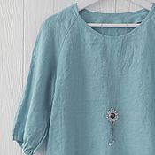 Одежда handmade. Livemaster - original item Blue-gray blouse made of 100% linen. Handmade.