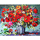 Painting poppies daisies bouquet of flowers in oil Gift to a woman