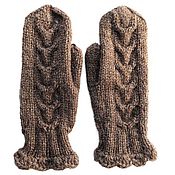 Аксессуары handmade. Livemaster - original item Frilled brown mittens, pigtailed mittens, warm mittens. Handmade.