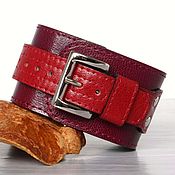 Украшения handmade. Livemaster - original item Plum Violet Red Genuine Leather Wristband. Handmade.