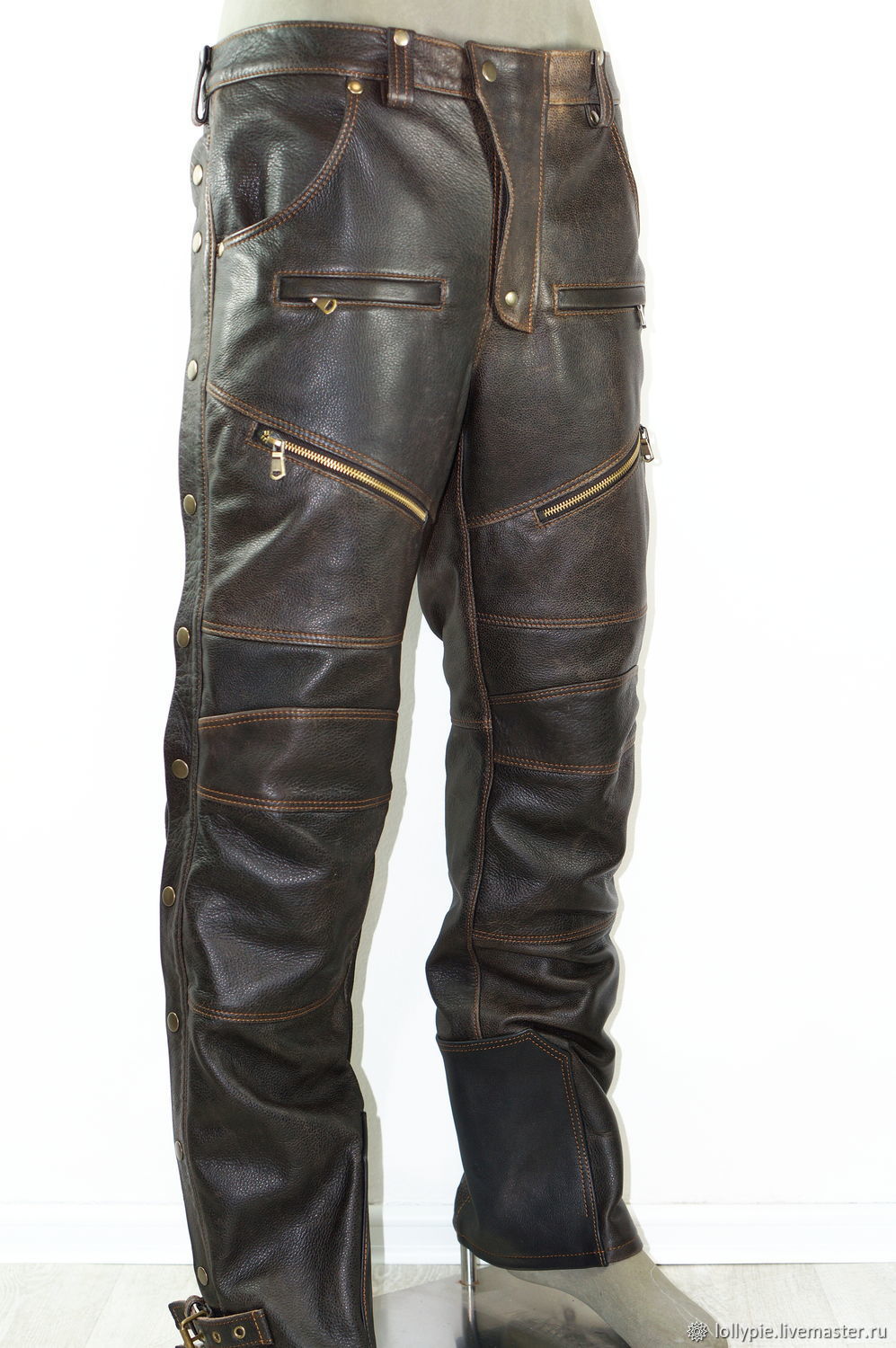 Men's Distressed Brown Leather pant Jeans style Motorcycle Biker Style –  SUPER THROTTLE