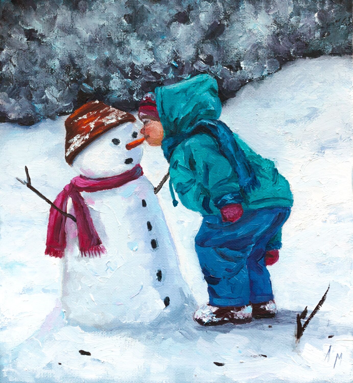 Снеговик живопись