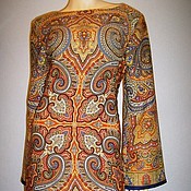 Платье из павловопосадских платков "Испанский" 2 (синее)