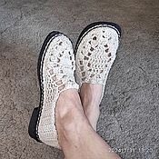 Обувь ручной работы handmade. Livemaster - original item Knitted fishnet moccasins, size 37, white cotton. Handmade.