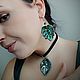 Заказать Чокер с вышитым кулоном Изумрудный лист монстеры. Bespecial_jewelry. Ярмарка Мастеров. . Кулон Фото №3
