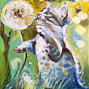 Картины и панно handmade. Livemaster - original item Blue cat - cat Painting - oil painting on canvas. Handmade.