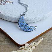 Украшения handmade. Livemaster - original item Resin moon pendant with real flowers. Pendant with forget-me-nots. Handmade.