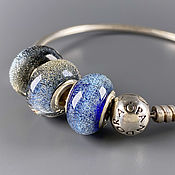 Материалы для творчества handmade. Livemaster - original item Stardust - 3 pc lampwork beads - blue black charm. Handmade.