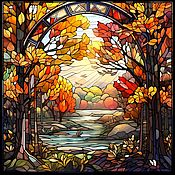 Картины и панно handmade. Livemaster - original item Painting Bright Autumn. Landscape. stained glass. buy painting artist. Handmade.
