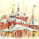 Картина старый город, крыши, акварель "Снег в августе", Картины, Астрахань,  Фото №1