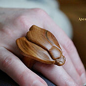 Кольцо деревянное Инь Янь с серебряными вставками