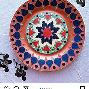 Декоративная тарелка на стену, керамика, точечная роспись