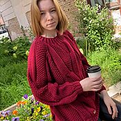 Одежда handmade. Livemaster - original item Jerseys: Women`s knitted sweater with braids in the color of Bordeaux oversize. Handmade.