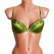 Винтаж handmade. Livemaster - original item 75S. Chic satin bra in green color. Handmade.