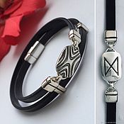 Украшения handmade. Livemaster - original item Bracelet with rune Dagaz, silver, leather, runic bracelet reversible. Handmade.