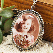Медальон Кулон Камея Дама Девушка Бежевая Персиковая Розовая
