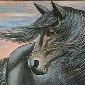 Картины и панно handmade. Livemaster - original item Painting Black Horse at sunset oil on canvas. Handmade.