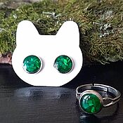 Украшения handmade. Livemaster - original item Ring and stud earrings, with mother of pearl.The color is emerald. Handmade.
