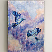 Картины и панно handmade. Livemaster - original item Oil painting with birds. Picture of the sky. Oil painting of a cloud. Handmade.