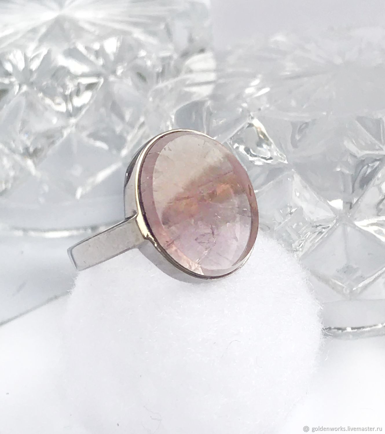 Серебряное кольцо - круглая печатка - с розовым кварцем, Кольца, Минусинск,  Фото №1