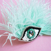 Украшения handmade. Livemaster - original item Eye Brooch with feathers, Swarovski crystal. Handmade.