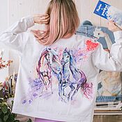 Одежда handmade. Livemaster - original item Painting of a denim jacket of a Horse. Customizing clothing. Handmade.