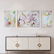 Картины и панно handmade. Livemaster - original item Triptych Impression flower Painting with peonies. Handmade.