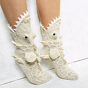 Аксессуары handmade. Livemaster - original item Socks White Dragons Knitted Socks For Women And Children. Handmade.