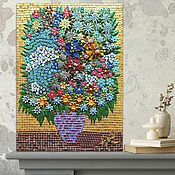 Картины и панно handmade. Livemaster - original item Painting Flowers in a vase made of metal and amber. Marble mosaic, glass. Handmade.
