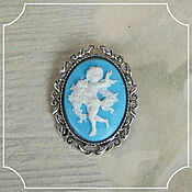 Субкультуры handmade. Livemaster - original item Cameo Brooch Angel background blue 30h40 silver. Handmade.