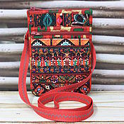 Small handbag made of fabric, Hearts, For walking, Ethno, For phone