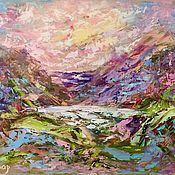 Картины и панно handmade. Livemaster - original item Painting of the mountain lake sea sunset 