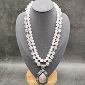 Украшения handmade. Livemaster - original item Two-row necklace natural rose quartz with a pendant. Handmade.