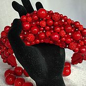 Русский стиль handmade. Livemaster - original item Red kokoshnik embroidered with glass beads. Handmade.