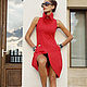 Красное платье-туника-жакет для любого мероприятия! будьте оригинальной и неповторимой. Платье без рукава. Эсткравагантный  и уникальный дизайн!